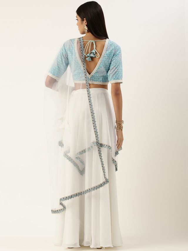 Bollywood Vogue Ready To Wear Off White N Multicoloured Lehenga Set
