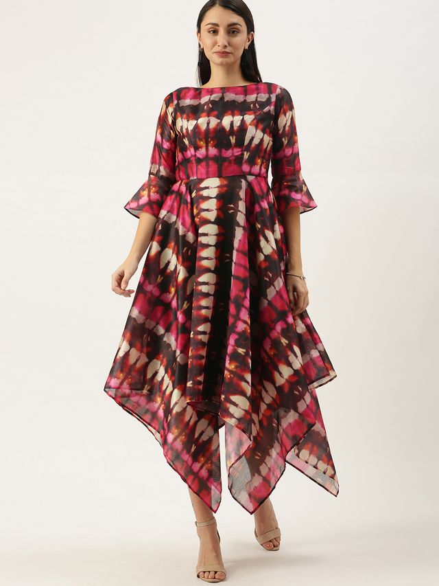 Bollywood Vogue Ready To Wear Multicolored Digital Printed Art Silk Dress