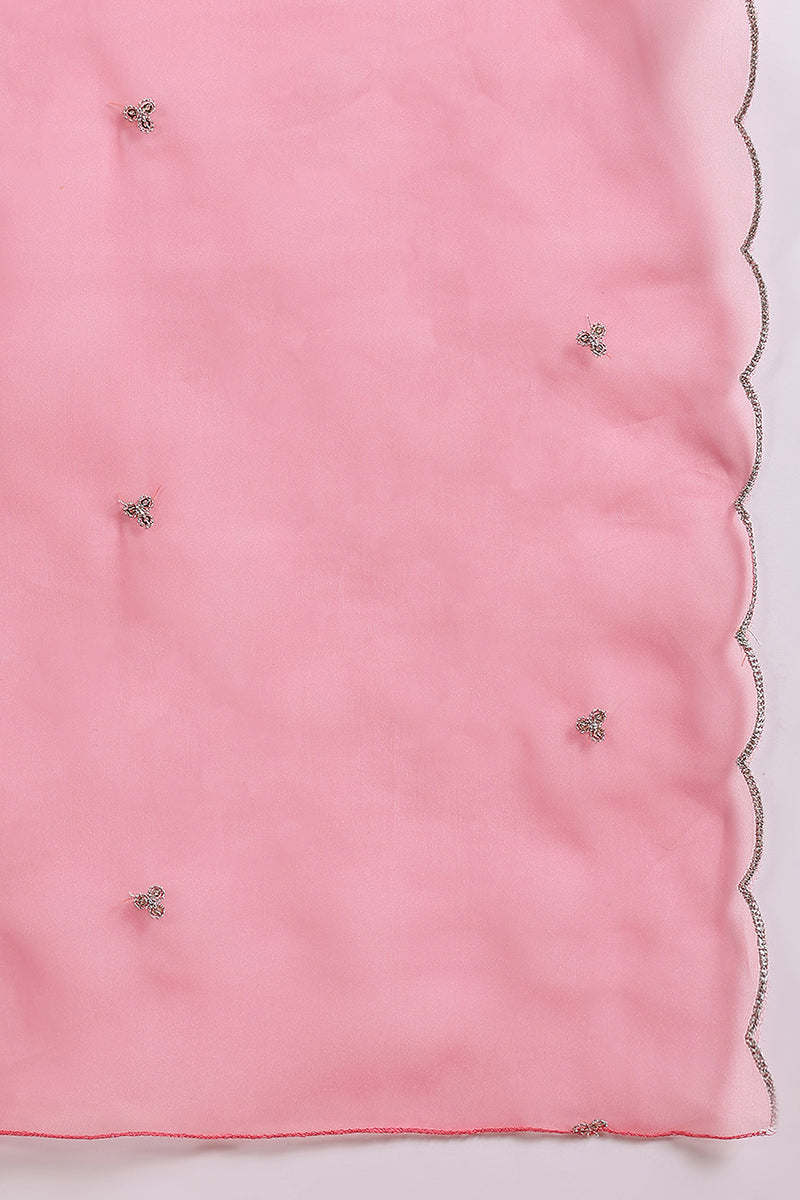 Pink Poly Silk Solid Sequin Straight Suit Set