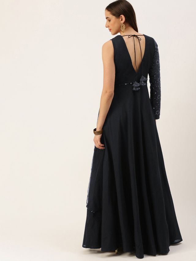 Bollywood Vogue Ready To Wear Grey Georgette Embroidered Gown
