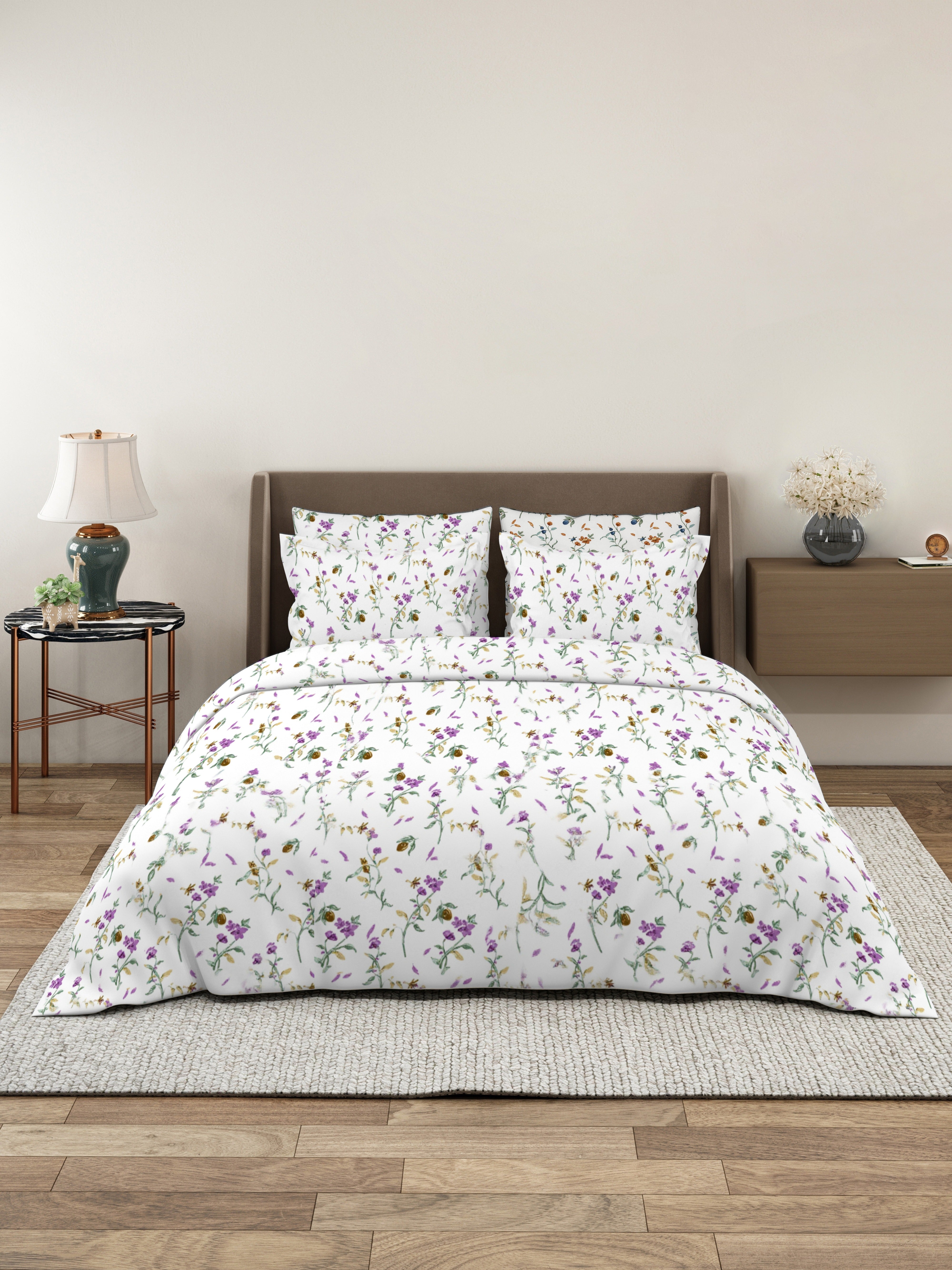 Petal 100% Pure Cotton Collection Percale Super King Bedsheet With 2 Pillow Covers
