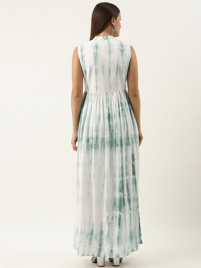 Bollywood Vogue Ready To Wear Green Tie N Dye Gathered Flare Dress