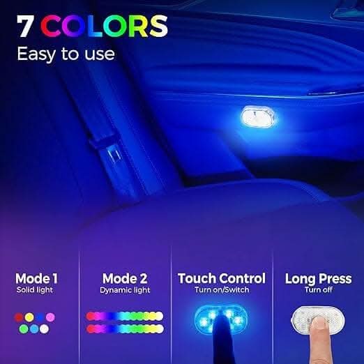 Car Interior RGB Touch Light Rechargable With Magnetic Sticker7 Colors (4 Pcs, 1.06 x 2.08 x 0.31 Inch) - HalfPe
