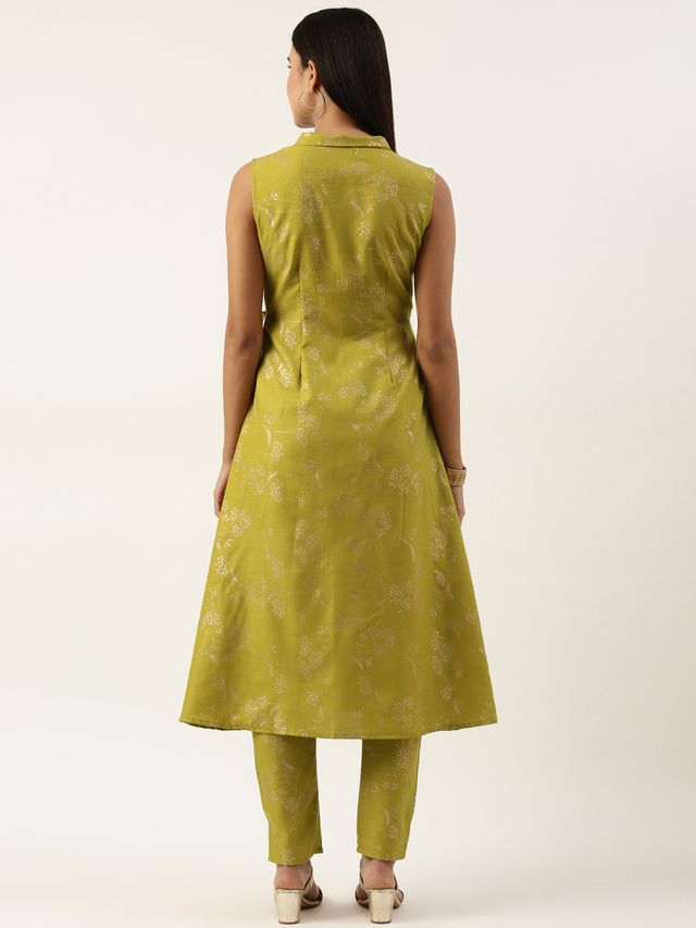 Bollywood Vogue Ready To Wear Olive Green Rayon Foil Print Kurta Set