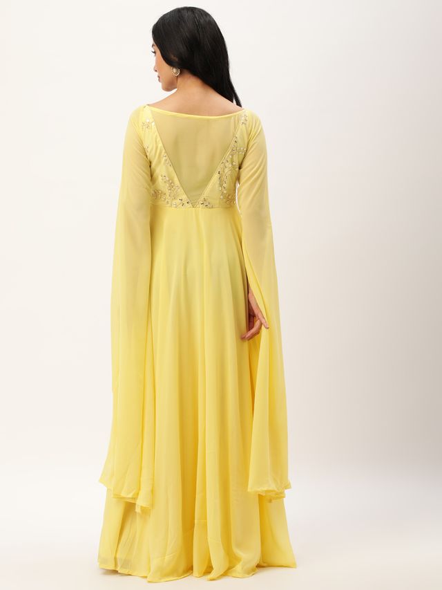 Bollywood Vogue Ready To Wear Yellow Embroidered Georgette Kali Gown