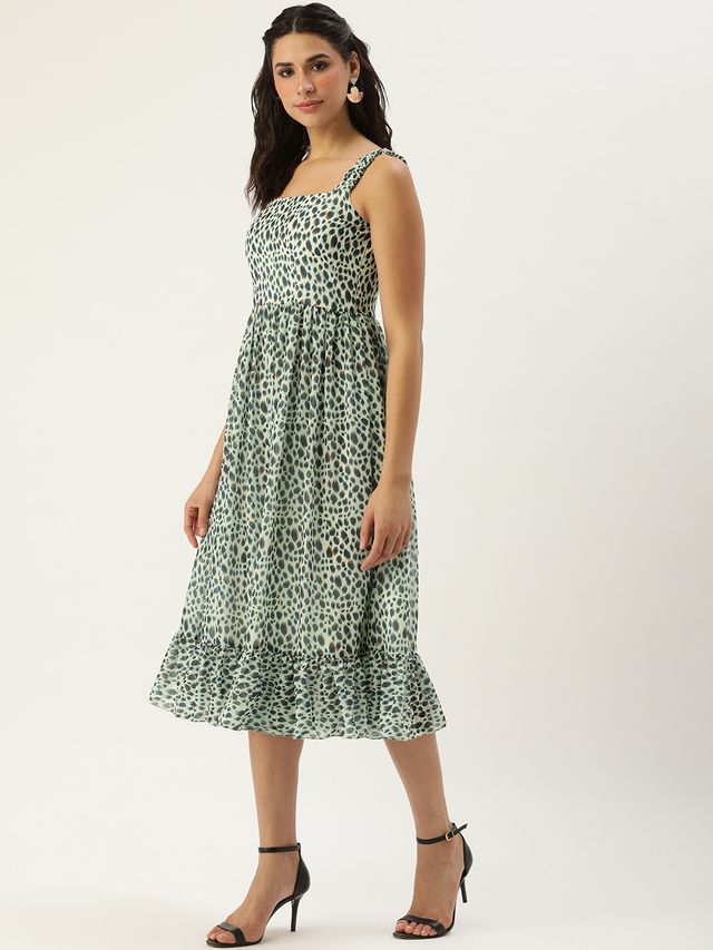 Bollywood Vogue Ready To Wear Cream Digital Printed Georgette Flared Dress