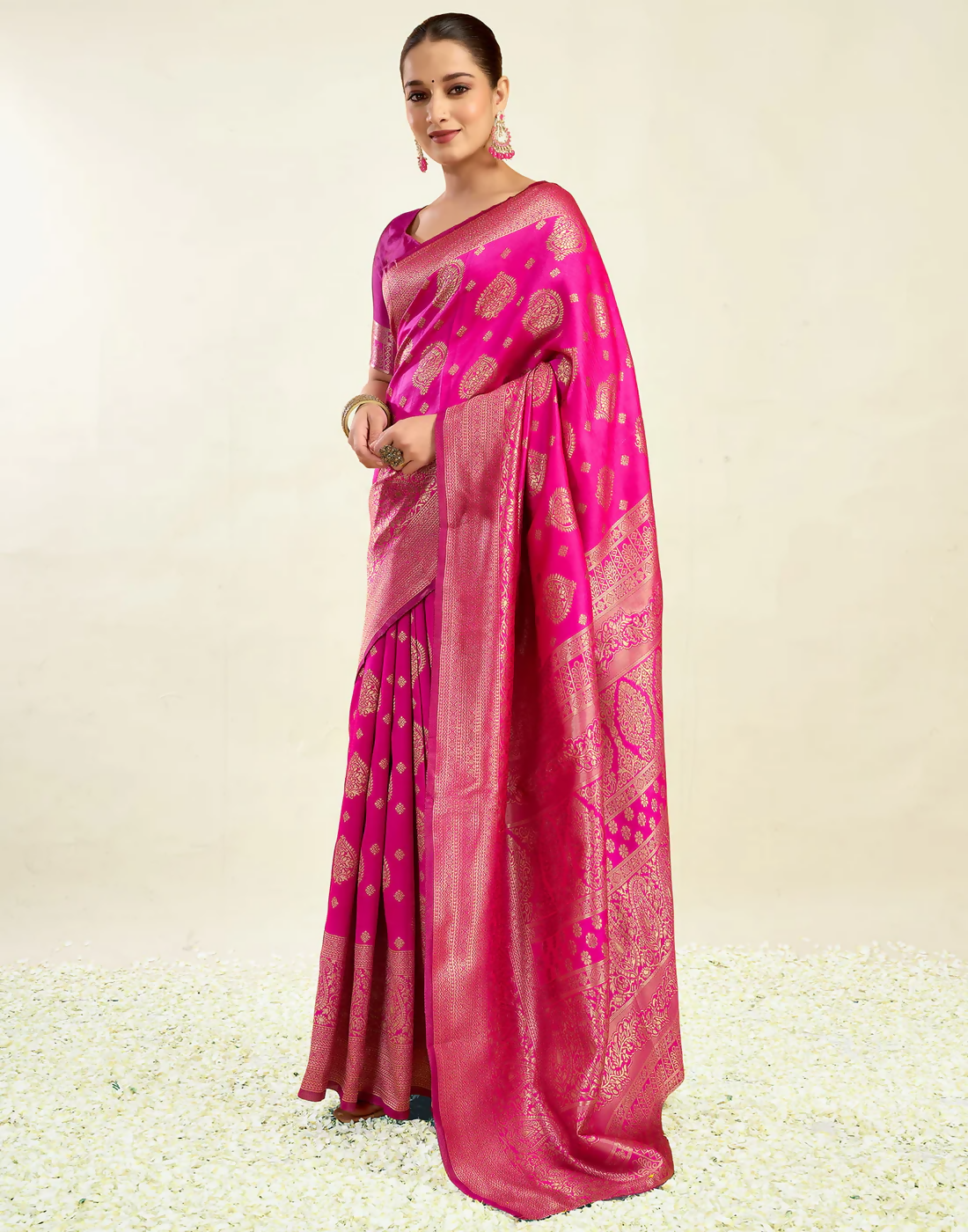 AXONIT Royal Jacquard Saree with Golden Zari Butta & Brocade Border