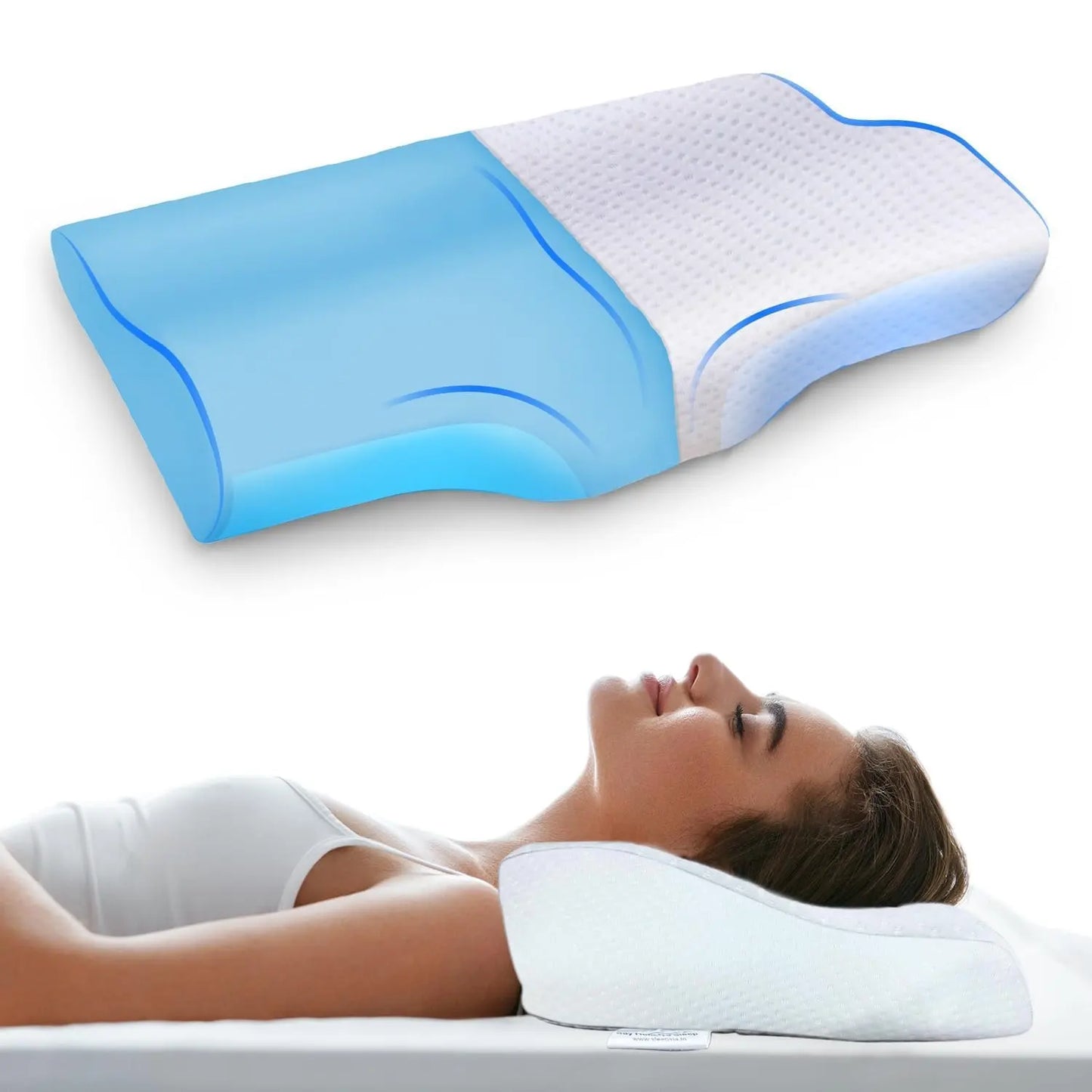 Sleepsia Cervical Pillow for Neck Pain & Shoulder Pain Relief |Orthopedic Memory Foam Pillow, Cervical Pillow, Neck Support Medical Pillow - White (Gel)