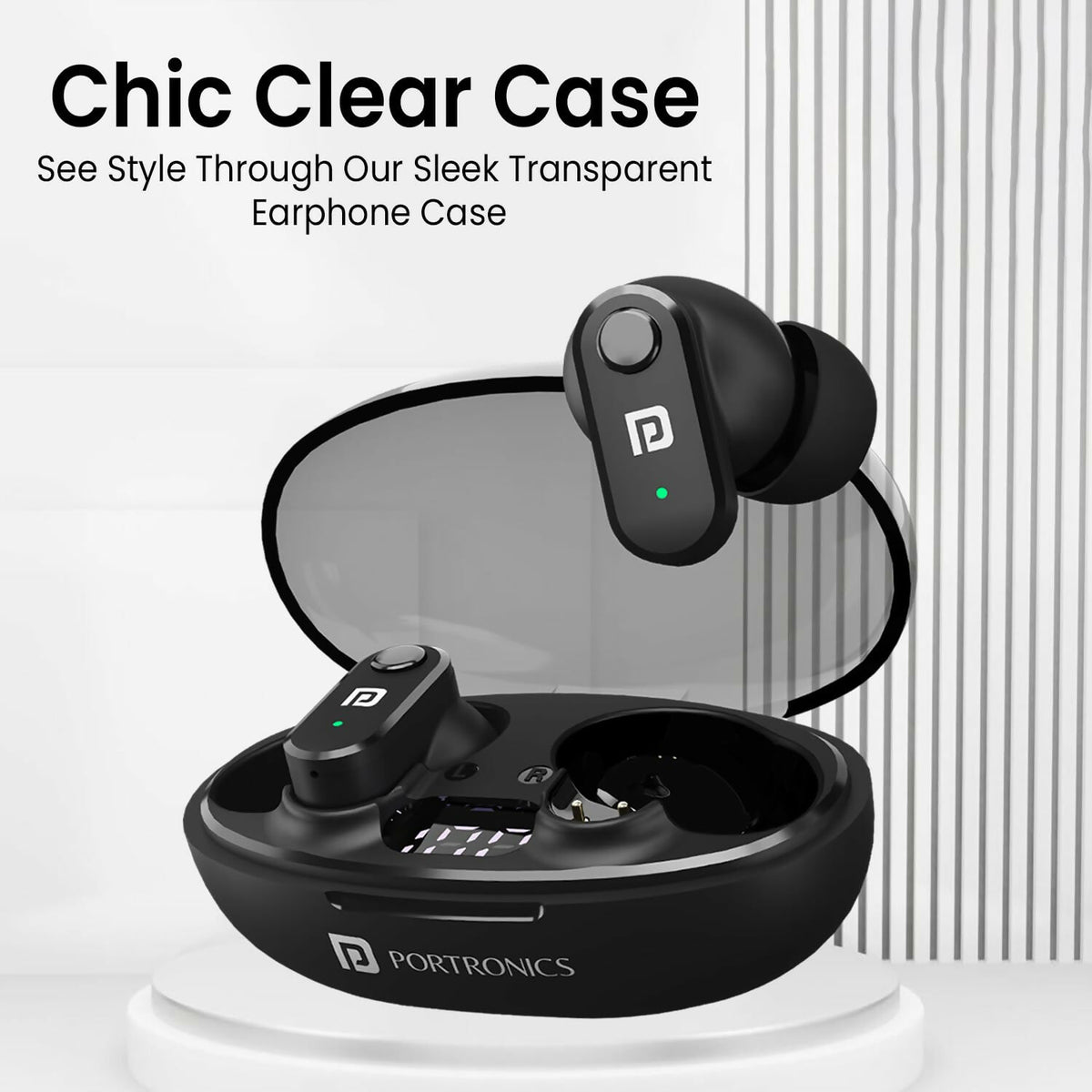 Portronics Harmonics S16 TWS Wireless Earbuds with 24H Playtime, Bluetooth 5.3, Gaming Mode & LED Display – Black