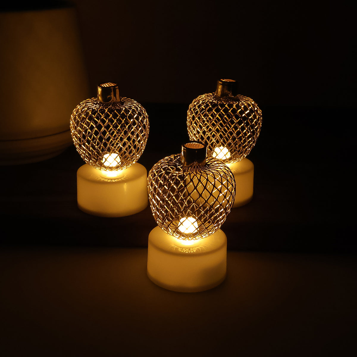 Decorative Apple Shape LED Tealight Candles with Flameless Battery Operated Festive Lights for Home Décor (12 Pc)