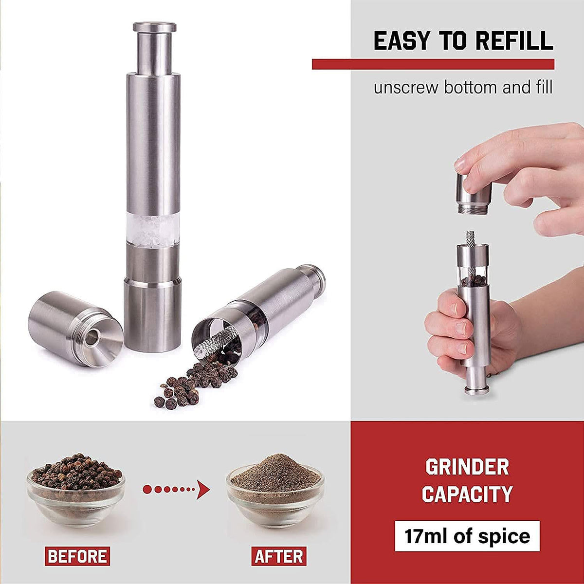 Stainless Steel Thumb Presser Salt And Pepper Grinder (1 Pc) HP DD