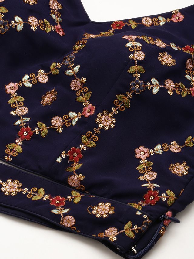 Bollywood Vogue Ready To Wear Royal Blue and Pink Embroidered Lehenga Set