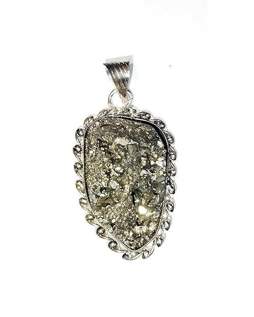 Natural Pyrite Stone Pendant – -Gold-Like Crystal Energy Necklace, Raw Fool’s Gold Healing Gemstone Pendant with Elegant Metal Chain for Unisex Wear
