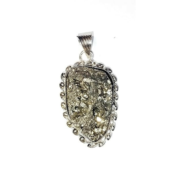 Natural Pyrite Stone Pendant – Gold-Like Crystal Energy Necklace, Raw Fool’s Gold Healing Gemstone Pendant with Elegant Metal Chain for Unisex Wear (Multi design)