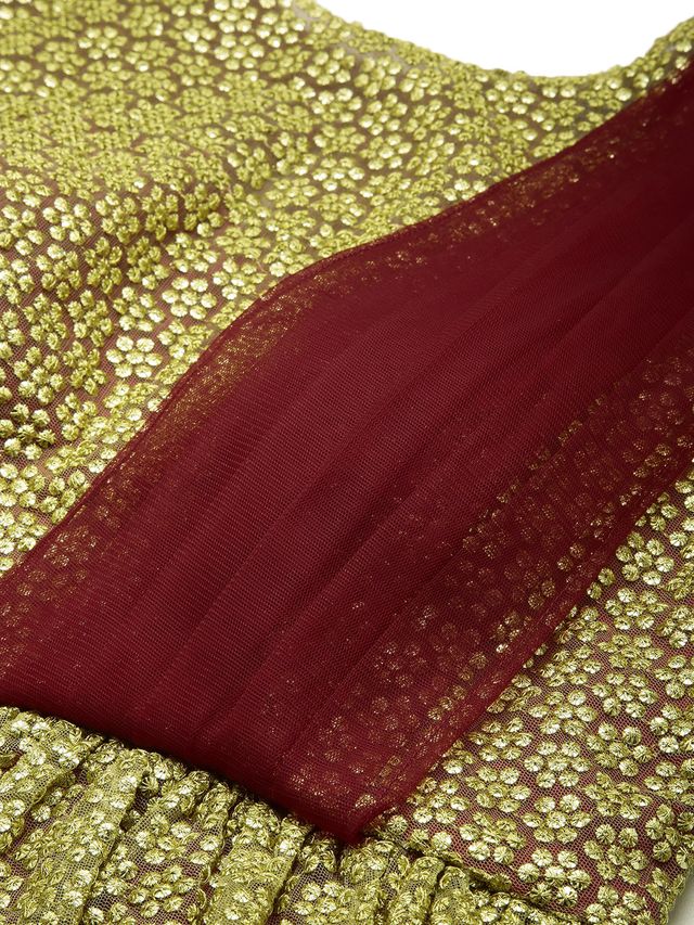 Bollywood Vogue Ready To Wear Gold N Red Embroidered Net Layered Gown