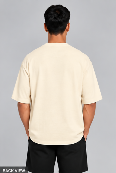 HUSTLE Men's Crew Neck Oversized Tees - Cream