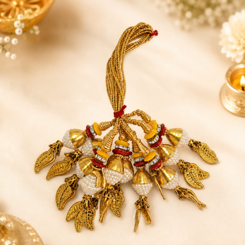 Traditional Designer Gold-Plated Pearl Lumba Rakhi for Bhabhi Pack of 4