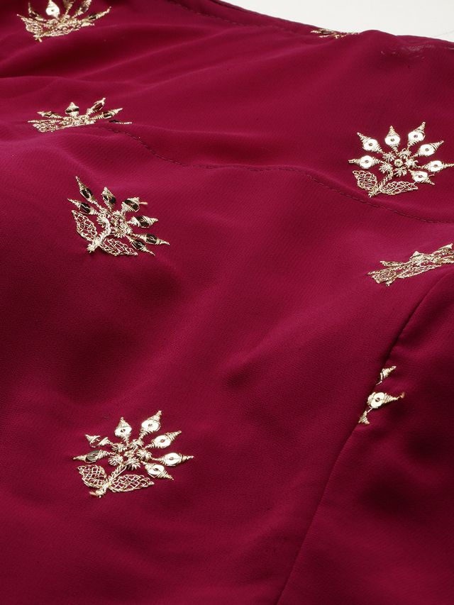 Bollywood Vogue Ready To Wear Magenta Georgette Embroidered Boat Neck Gown