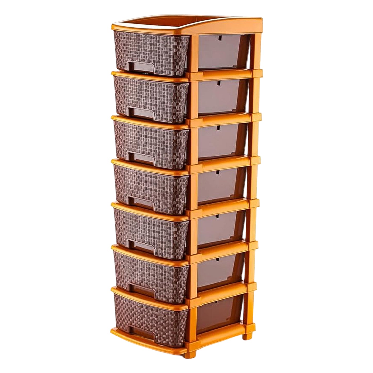 7-Layer Multipurpose Plastic Storage Drawer Organizer with Woven-Texture Design Modular and Stackable Storage Cabinet for Home