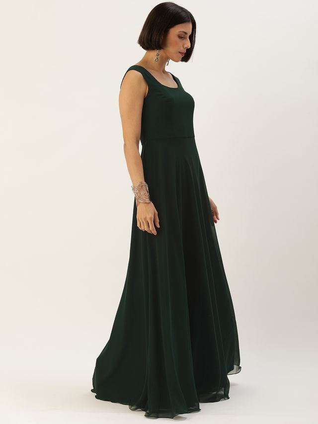Bollywood Vogue Ready To Wear Green Organza Cape Style Gown