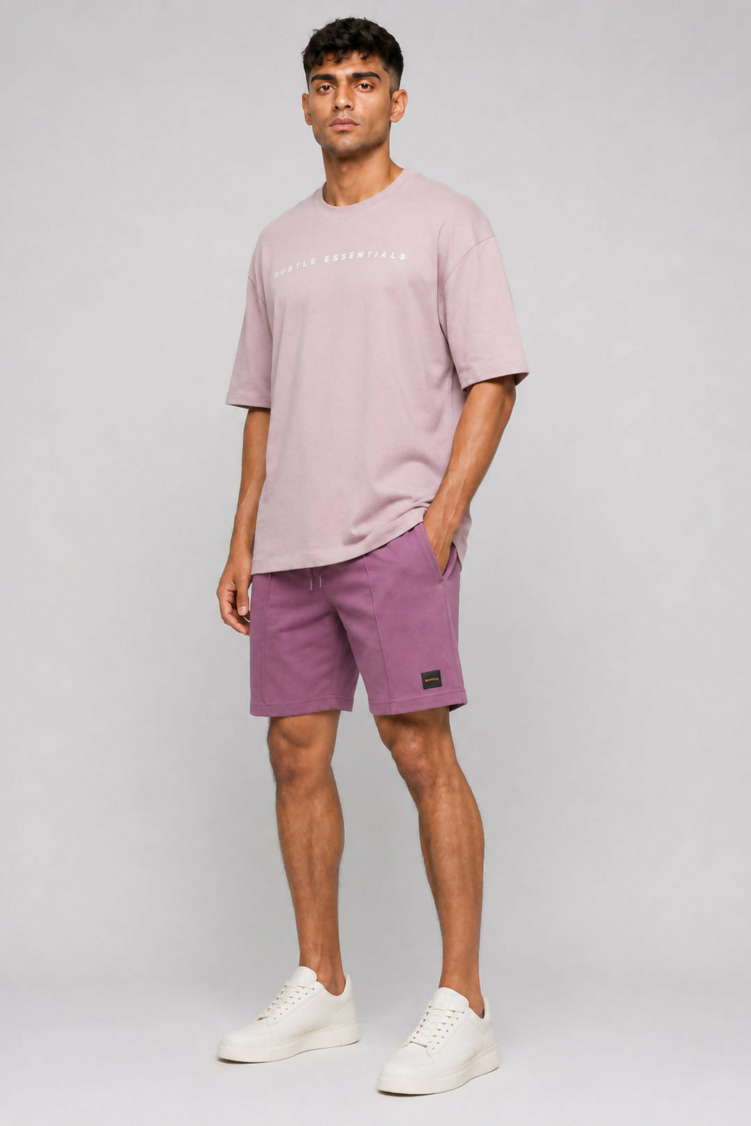 HUSTLE Essentials Men's Crew Neck Oversized T-Shirt – Pink(Oversized fit)