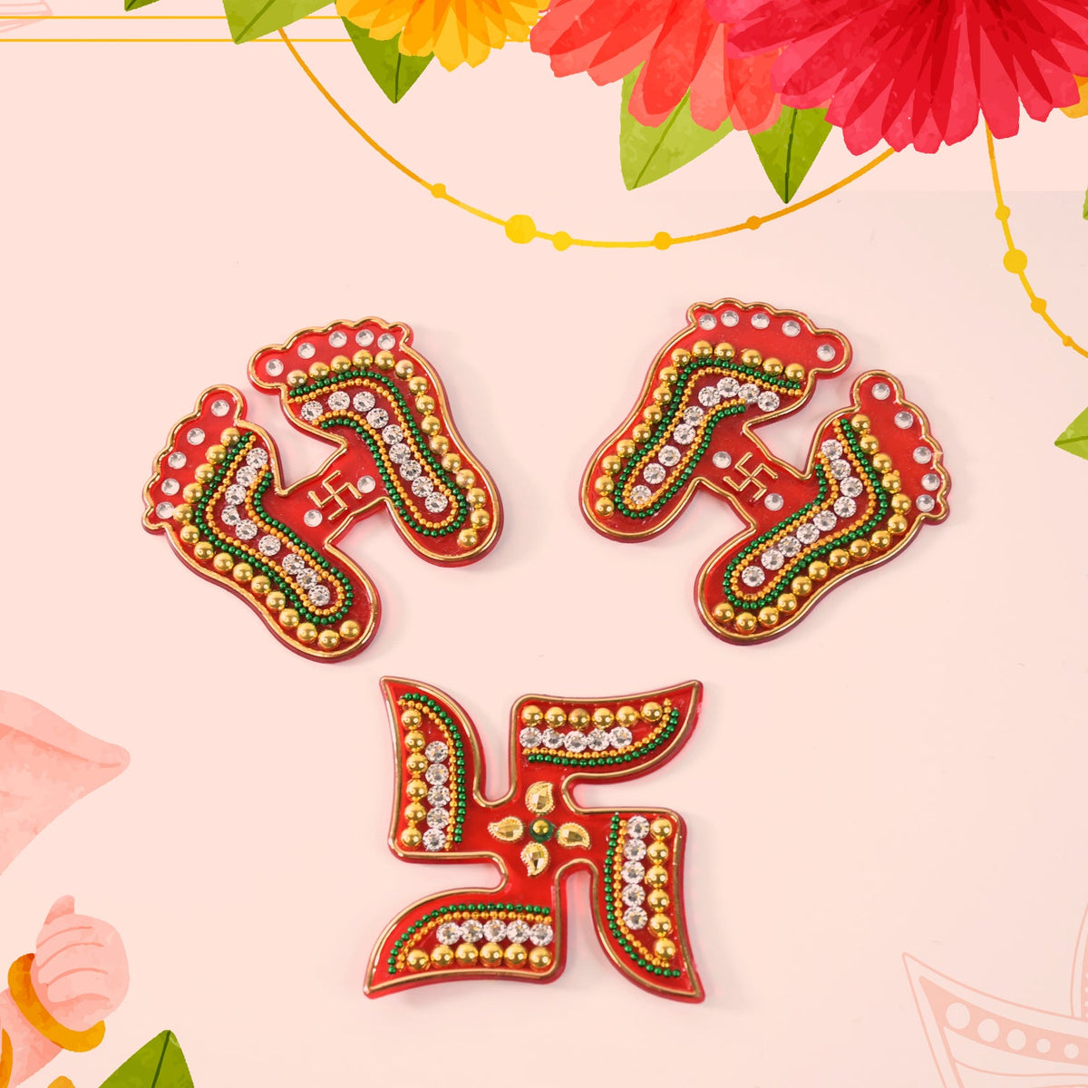 Decorative Laxmi Charan (Pagla) Swastik Combo Set (3pc Set) HP DD