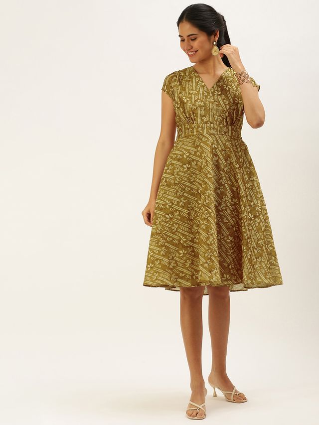 Bollywood Vogue Ready To Wear Green Printed Art Silk Mini Dress