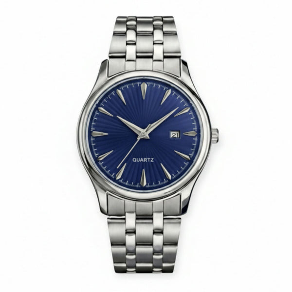Men’s Stainless Steel Analog Watch with Blue Dial, Quartz Movement, Date Display & Metal Strap LOREM