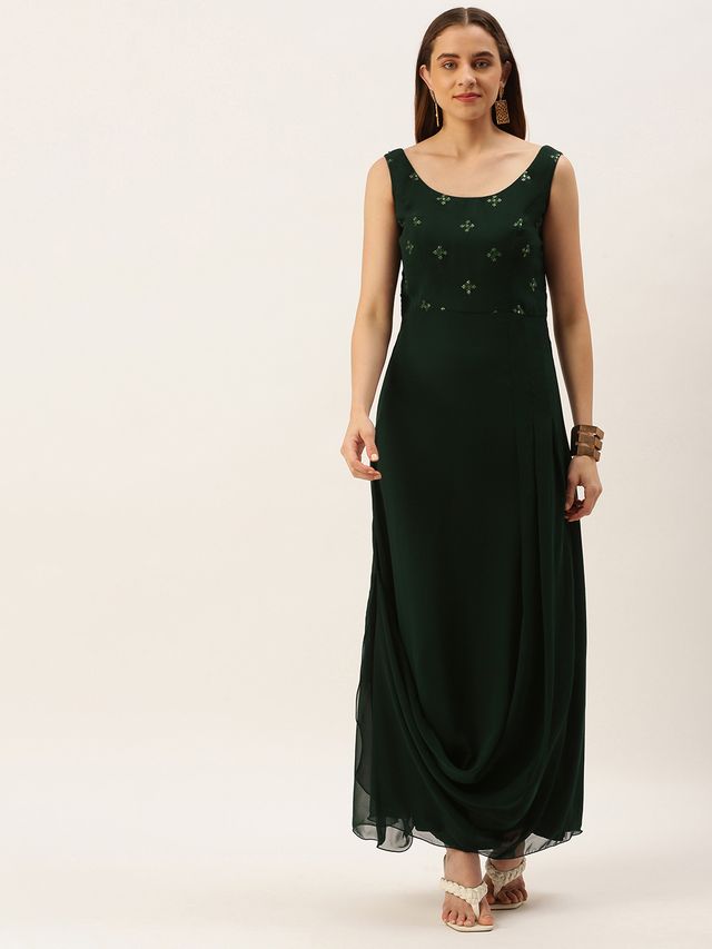 Bollywood Vogue Ready To Wear Green Embroidered Dress