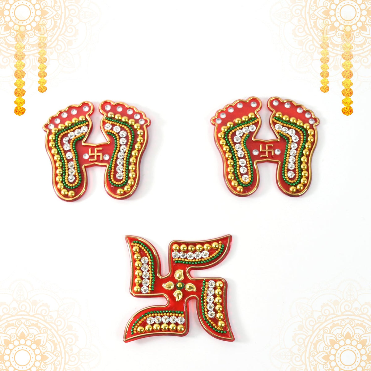 Decorative Laxmi Charan (Pagla) Swastik Combo Set (3pc Set) HP DD