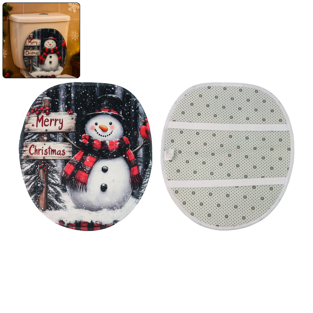 3 in1 Christmas-Themed 3-Piece Bathroom Mat Set – Snowman Print with Soft Microfiber with Anti-Skid Backing- (1 Set)