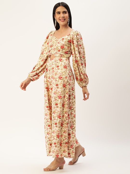 Bollywood Vogue Ready To Wear Beige Printed Rayon Jumpsuits