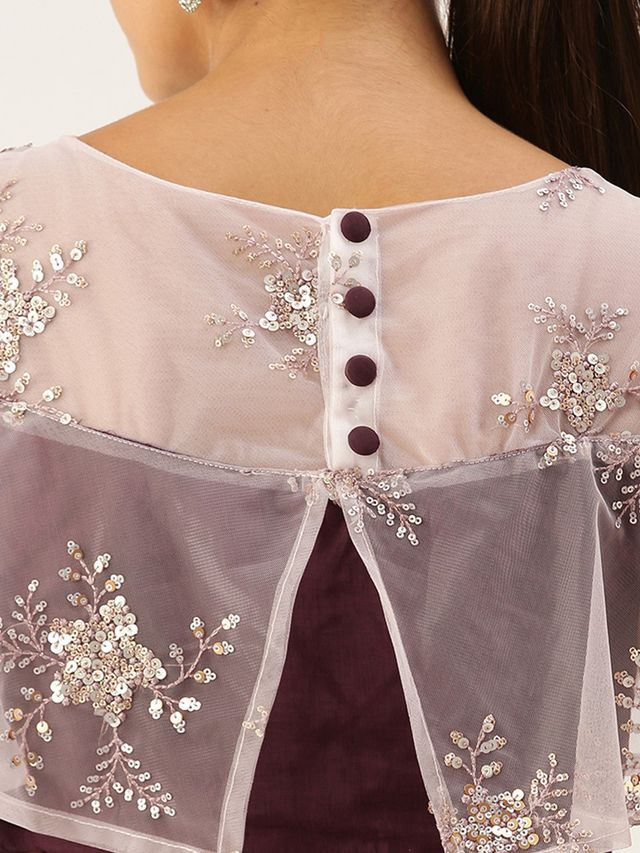 Bollywood Vogue Ready To Wear Mauve Net Embroidered Handkerchief Style Skirt Set
