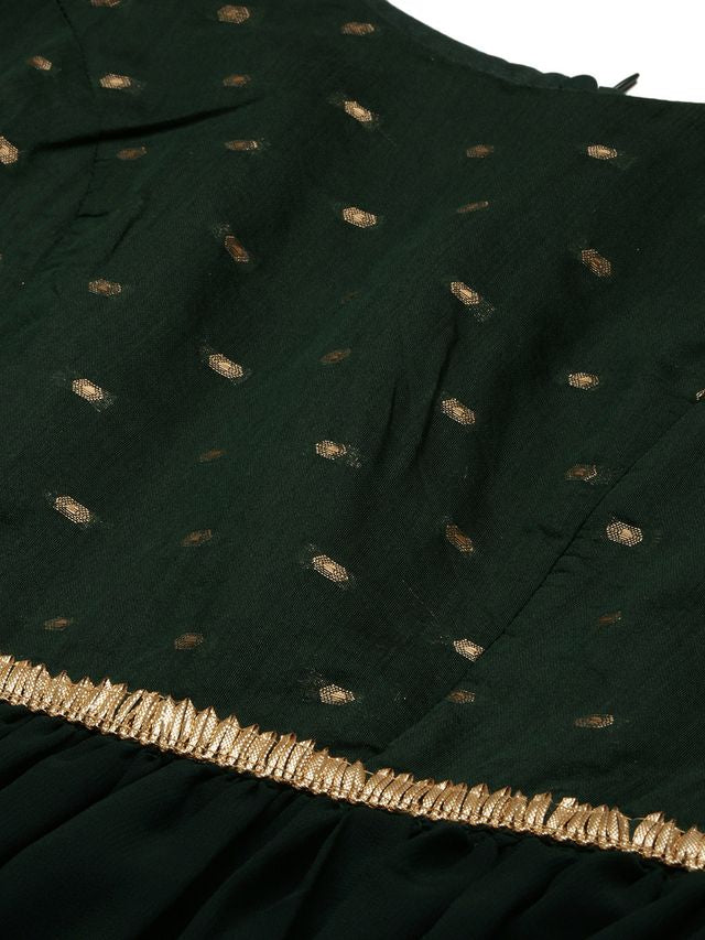Bollywood Vogue Ready To Wear Teal Green Cotton Jacquard N Georgette Dress
