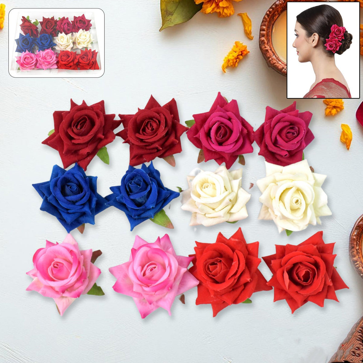Colourful Flowing Flower Hair Pin (12 Pcs Set Mix Color) HP DD