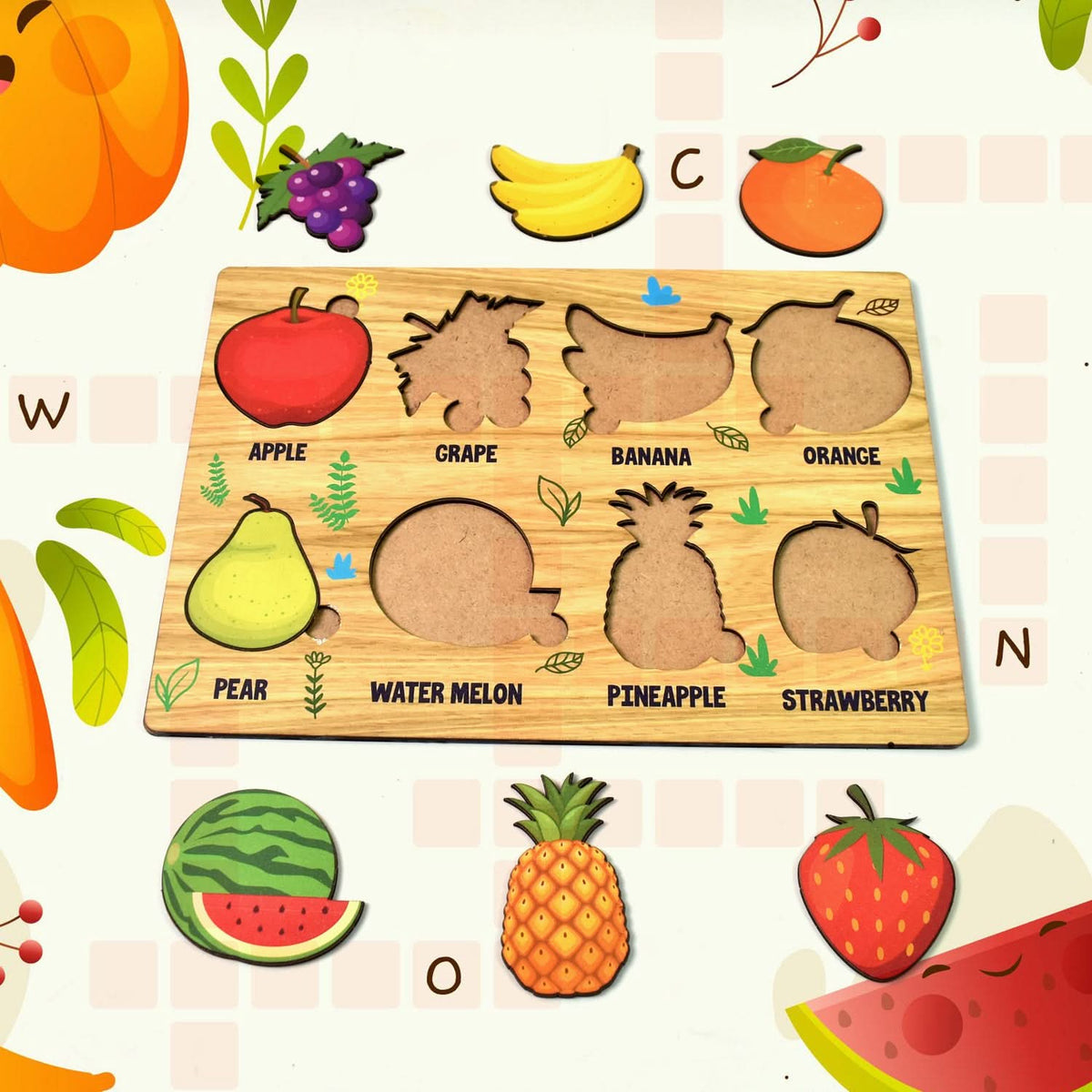 Wooden Fruits Puzzle Learning Educational Board (1 Set 2820 Cm) HP DD