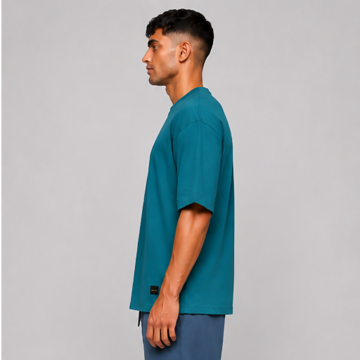 HUSTLE Men's Crew Neck Oversized Tees - Teal Green