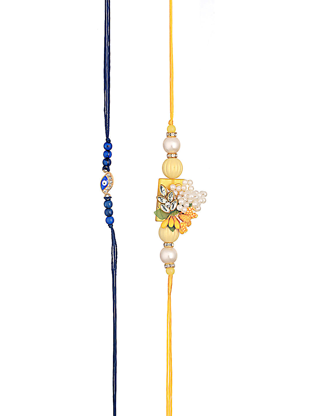 Jazz And Sizzle Unisex Set Of 2 Floral & Evil Eye Rakhi With Roli & Chawal