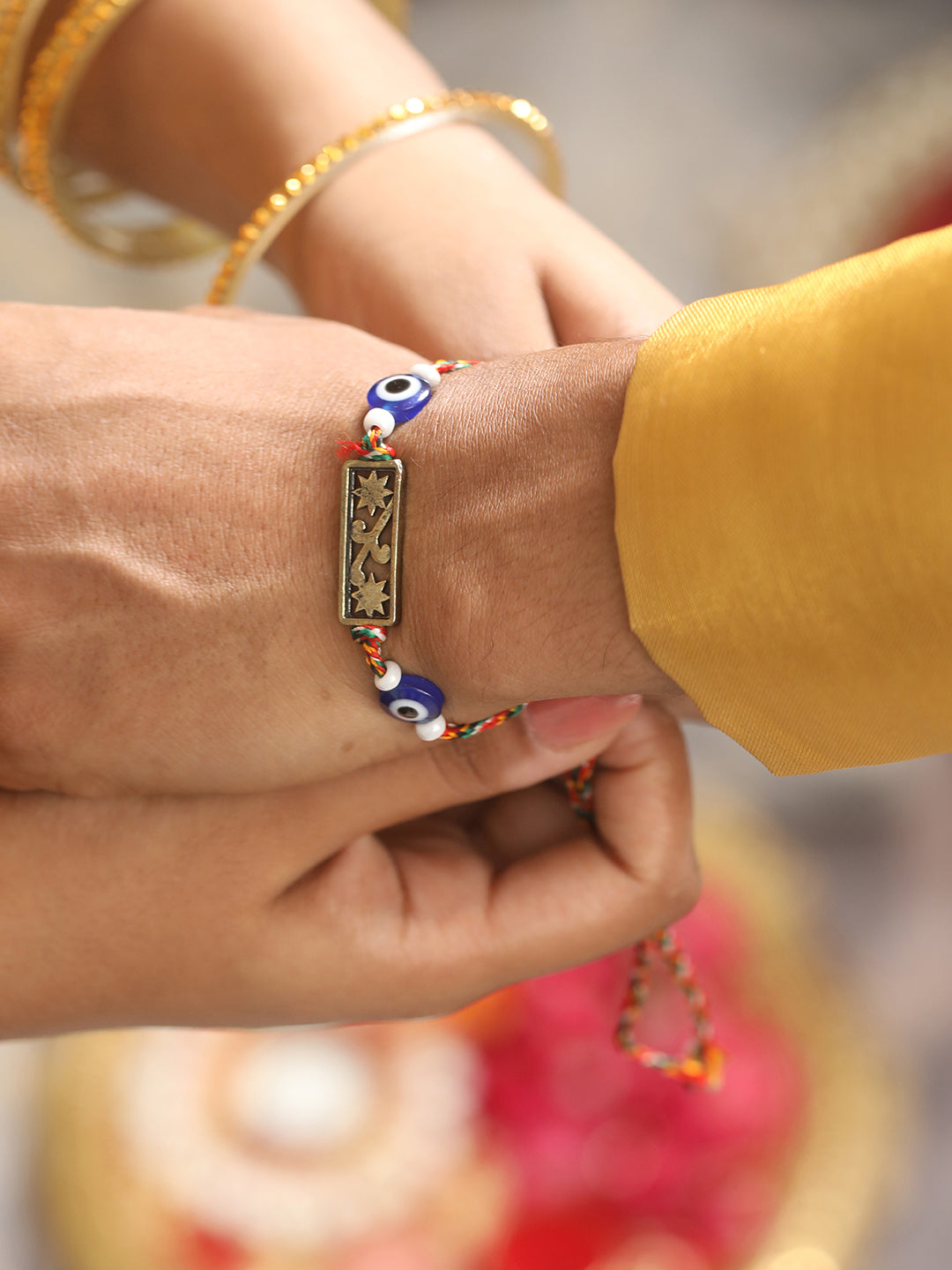 Jazz And Sizzle Set Of 2 Evil Eye & Floral Motif Bhaiya Bhabhi Tasseled Rakhi