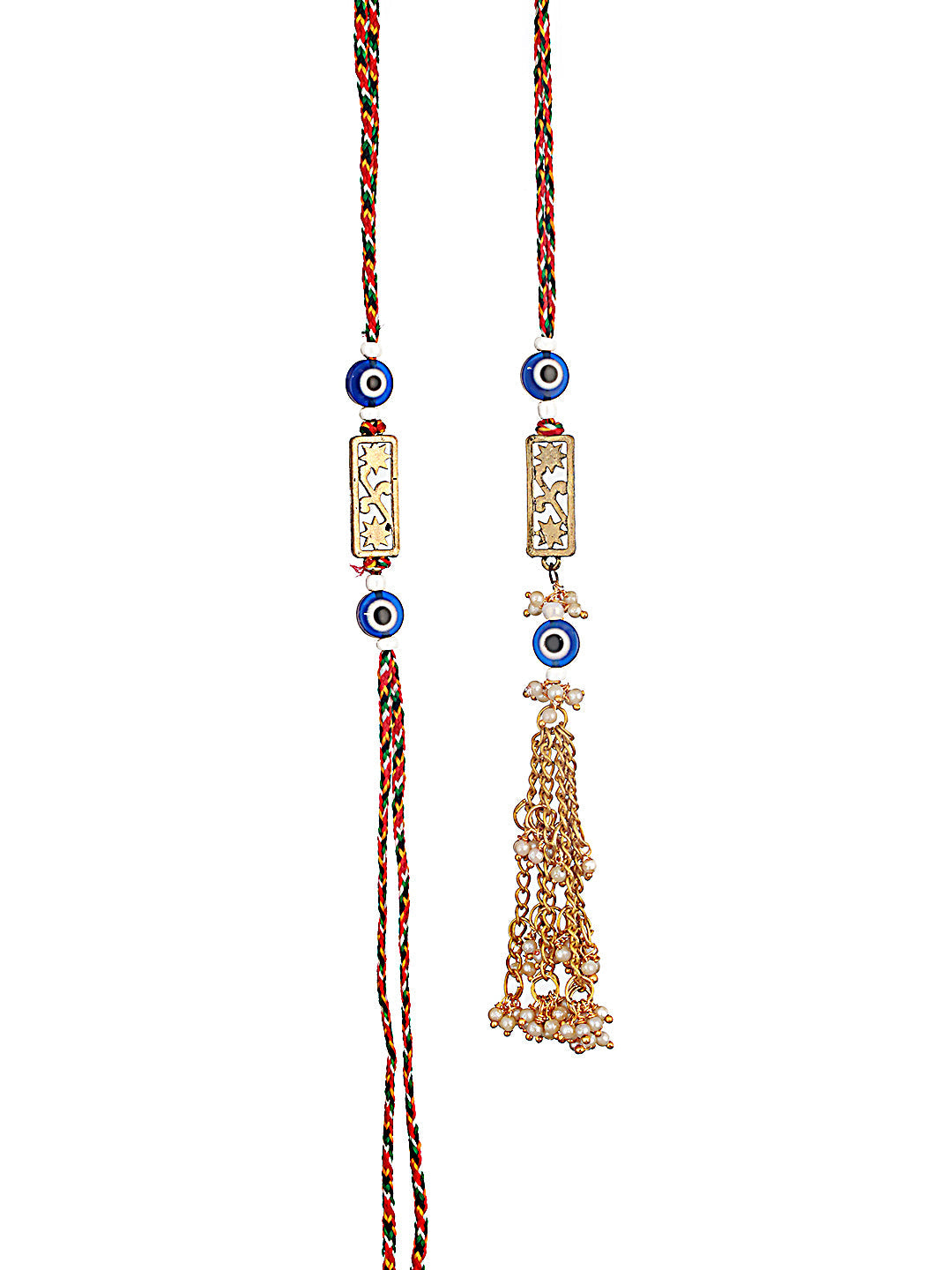 Jazz And Sizzle Set Of 2 Evil Eye & Floral Motif Bhaiya Bhabhi Tasseled Rakhi