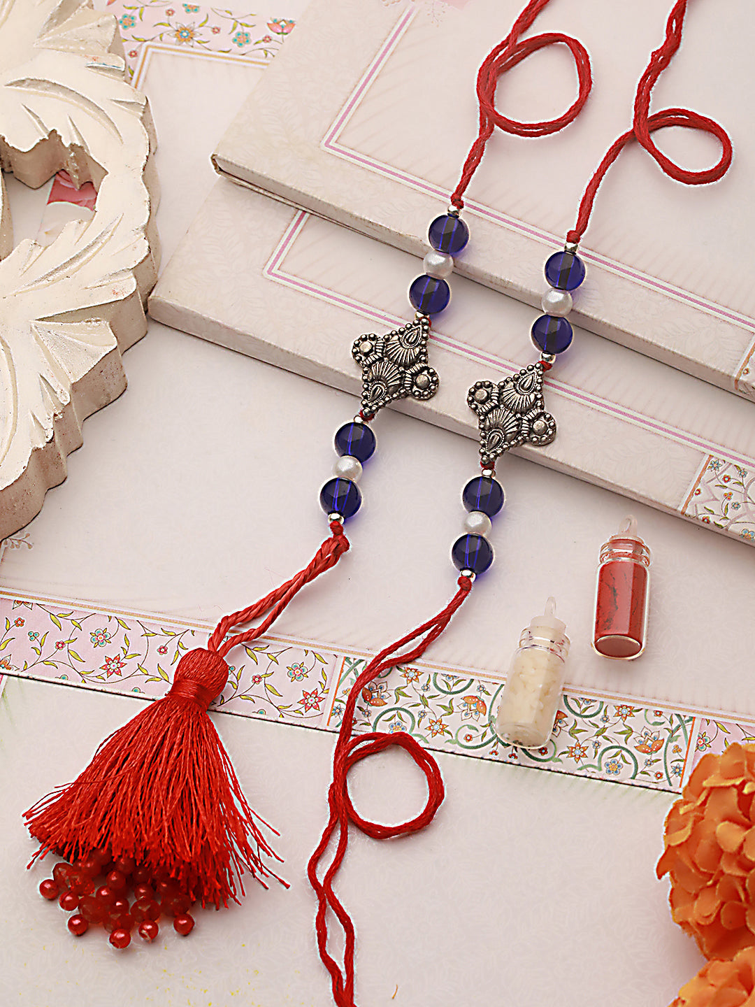 Jazz And Sizzle Set Of 2 Pearl Beaded Bhaiya Bhabhi Tasseled Rakhi