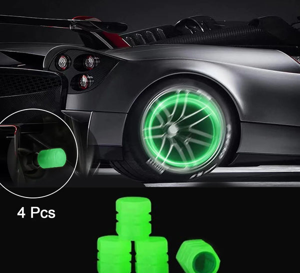 Tyre Valve Caps Luminous Glow Car Tire Air Stem Valve Cap Covers ( 4 Pcs )
