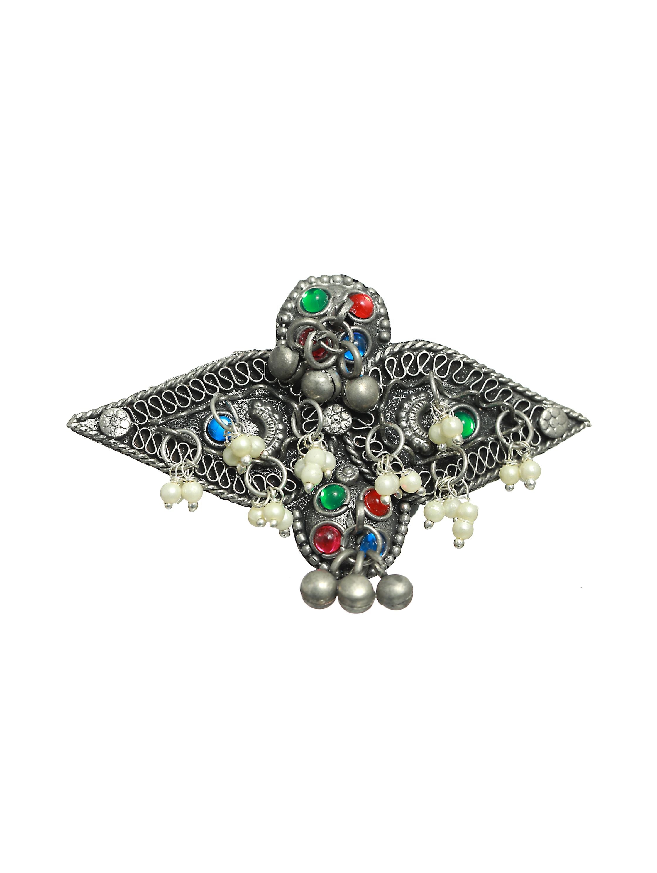Multicolored Oversized Afghani Carved,Square Shaped Adjustable Handcrafted Finger Ring