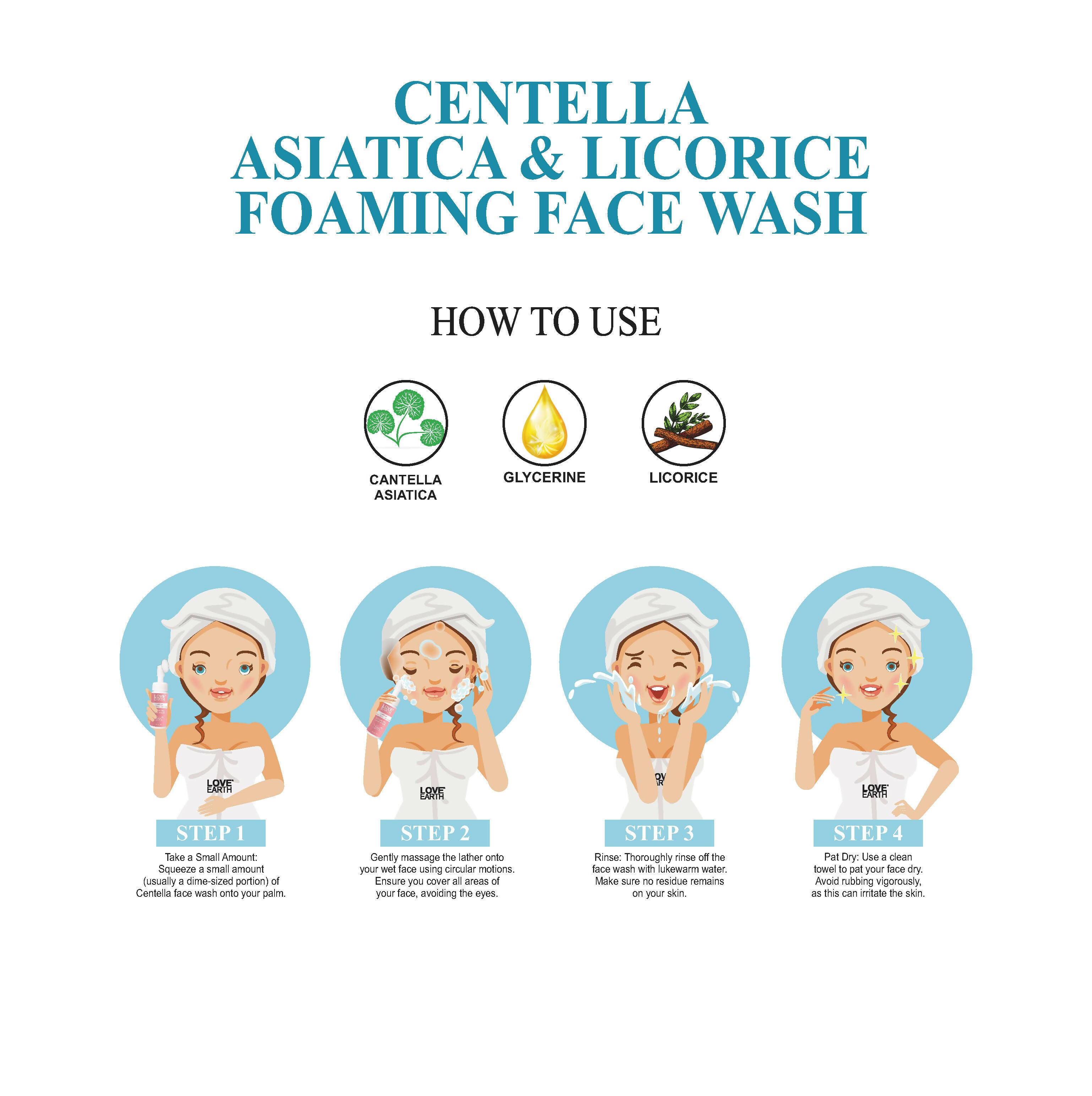Love Earth Centella Asiatica & Licorice Foaming Face Wash For Sensitive Skin,Anti Pigmentation,Anti Blemishes,Reduce Freckles 100Ml
