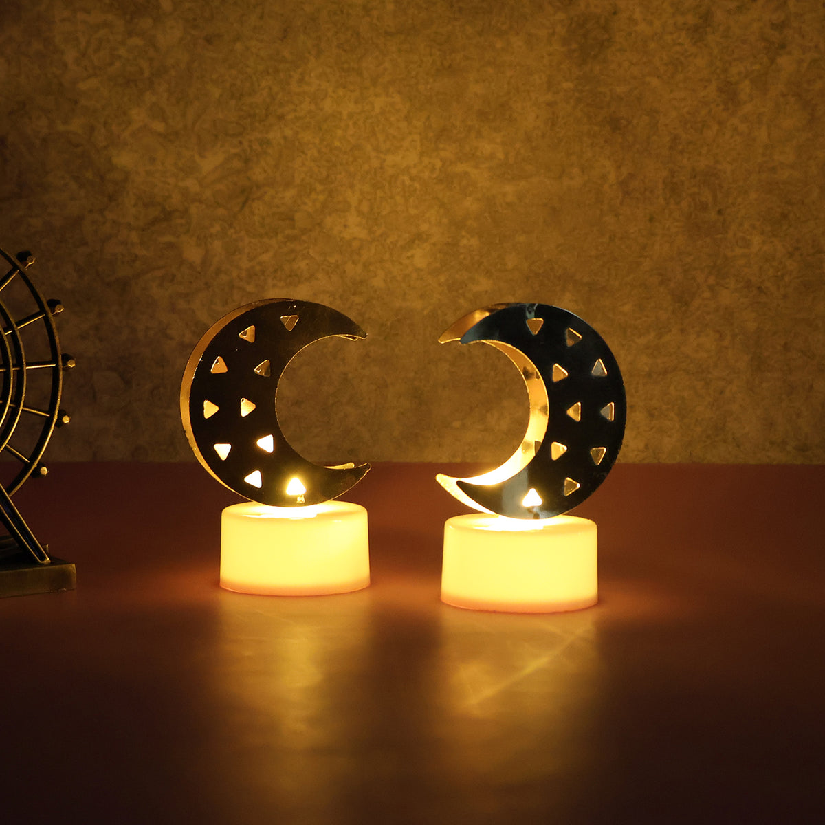 Decorative Moon Shaped Flameless Led Candles Warm Yellow Light for Home(4 Pc)