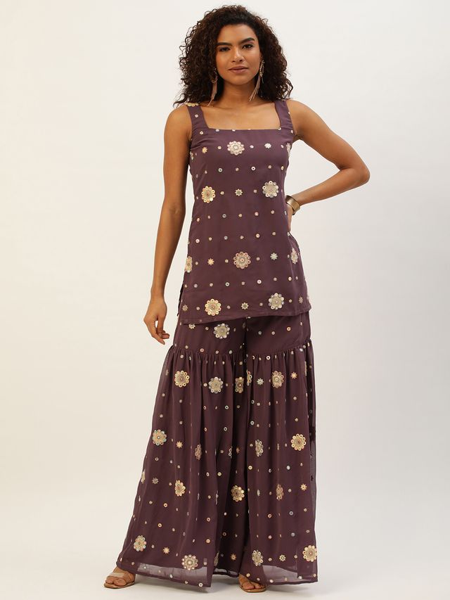 Bollywood Vogue Ready To Wear Magenta Georgette Embroidered Gharara Set