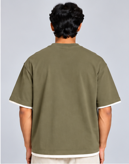 HUSTLE Essentials Men's Crew Neck Oversized T-Shirt – Olive Khaki(Oversized fit)