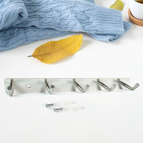 Stainless Steel Wall Mounted Coat 5 Hook Rack (26x3 1 Pc)