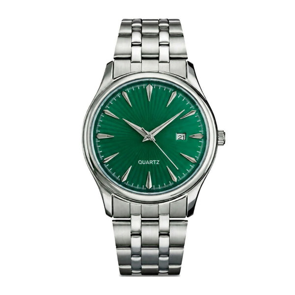 Men’s Stainless Steel Analog Watch with Green Dial, Quartz Movement, Date Display & Metal Strap LOREM
