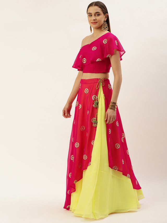 Bollywood Vogue Ready To Wear Dark Pink Georgette Embroidered Lehenga set